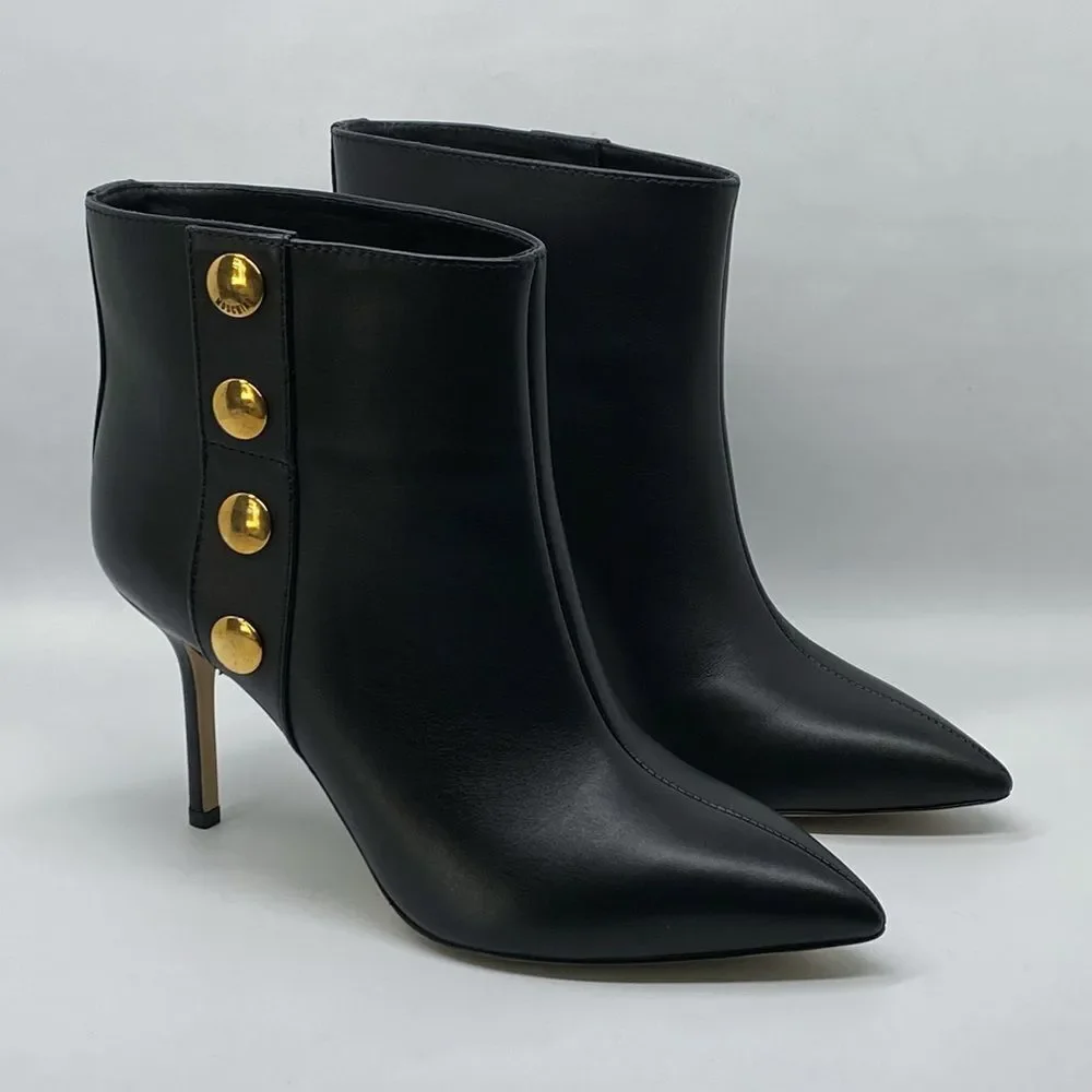 Moschino 80MM Snap-Button Leather Ankle Boots size 38